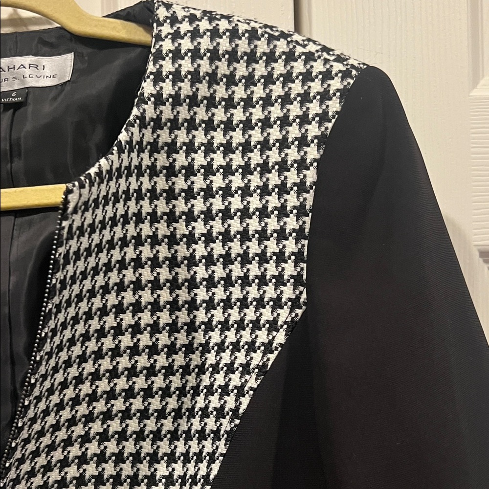 Tahari ASL Monochrome Houndstooth Blazer - Picture 4 of 8